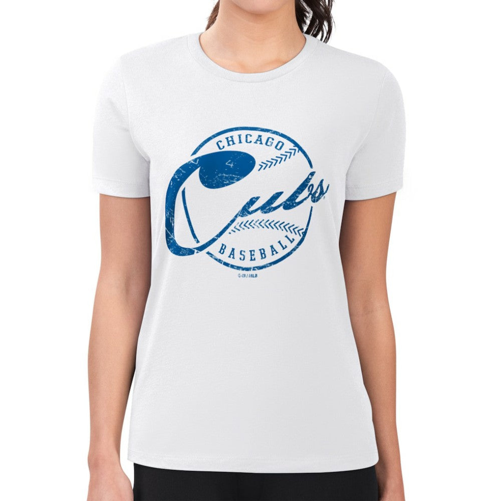 White Chicago Cubs G-III 4Her by Carl Banks Women's Super-Slim Fit Lightweight Distressed Baseball Team T-Shirt