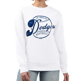 White Los Angeles Dodgers G-III 4Her by Carl Banks Women's Distressed Baseball Team Fleece Pullover Sweatshirt