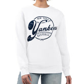 White New York Yankees G-III 4Her by Carl Banks Women's Distressed Baseball Team Fleece Pullover Sweatshirt