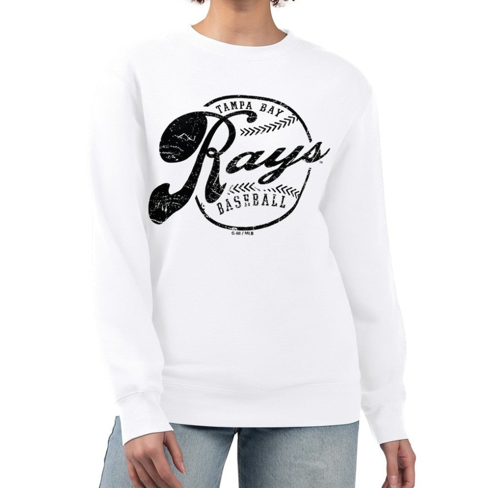 White Tampa Bay Rays G-III 4Her by Carl Banks Women's Distressed Baseball Team Fleece Pullover Sweatshirt