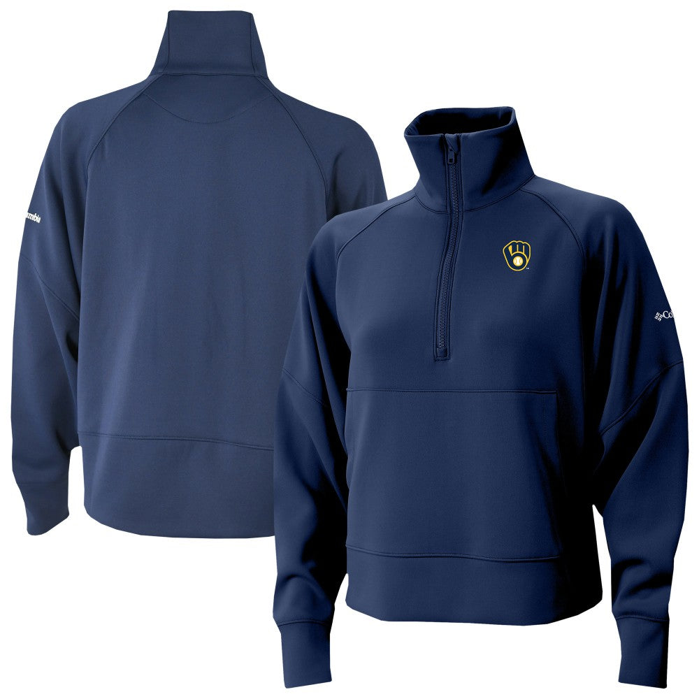 Navy Milwaukee Brewers Columbia Women's Wickhams Hills Raglan Omni-Wick Quarter-Zip Pullover