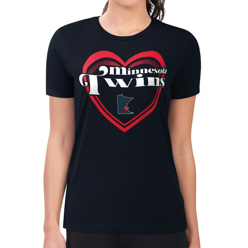 Navy Minnesota Twins G-III 4Her by Carl Banks Women's Super-Slim Fit Lightweight Double Heart T-Shirt