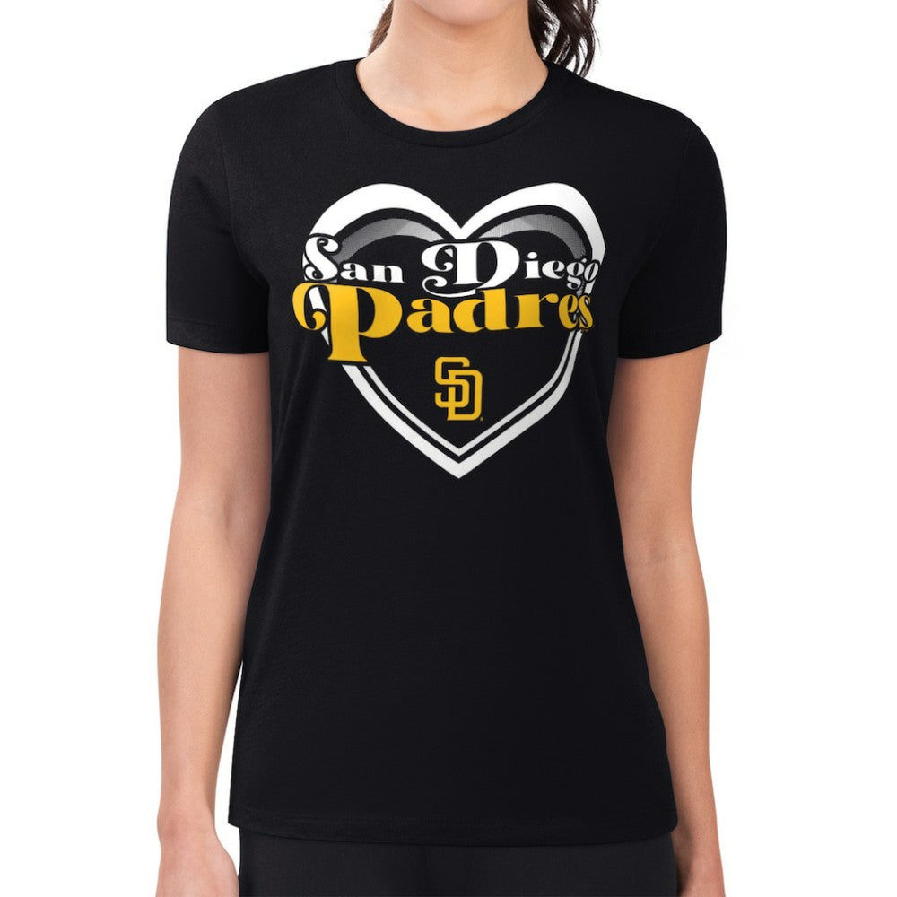 Black San Diego Padres G-III 4Her by Carl Banks Women's Super-Slim Fit Lightweight Double Heart T-Shirt