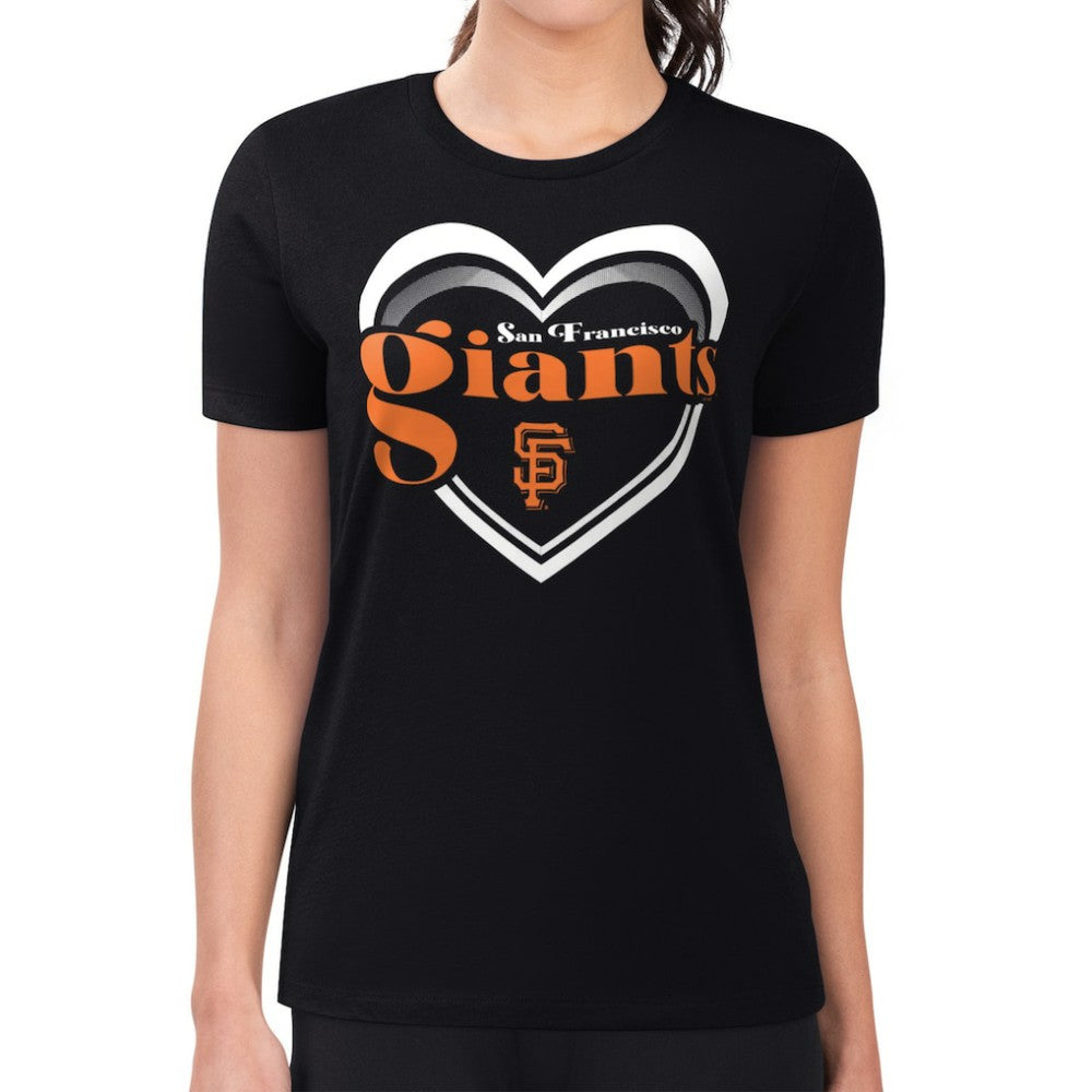 Black San Francisco Giants G-III 4Her by Carl Banks Women's Super-Slim Fit Lightweight Double Heart T-Shirt