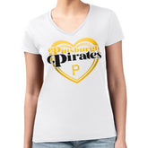 White Pittsburgh Pirates G-III 4Her by Carl Banks Women's Super-Slim Fit Lightweight Double Heart V-Neck T-Shirt