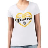 White San Diego Padres G-III 4Her by Carl Banks Women's Super-Slim Fit Lightweight Double Heart V-Neck T-Shirt