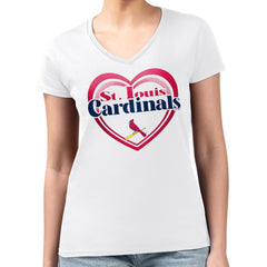 White St. Louis Cardinals G-III 4Her by Carl Banks Women's Super-Slim Fit Lightweight Double Heart V-Neck T-Shirt