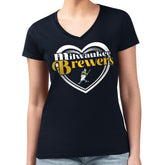 Navy Milwaukee Brewers G-III 4Her by Carl Banks Women's Super-Slim Fit Lightweight Double Heart V-Neck T-Shirt