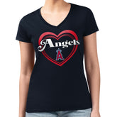 Navy Los Angeles Angels G-III 4Her by Carl Banks Women's Super-Slim Fit Lightweight Double Heart V-Neck T-Shirt