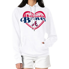 White Atlanta Braves G-III 4Her by Carl Banks Women's Double Heart Fleece Pullover Hoodie