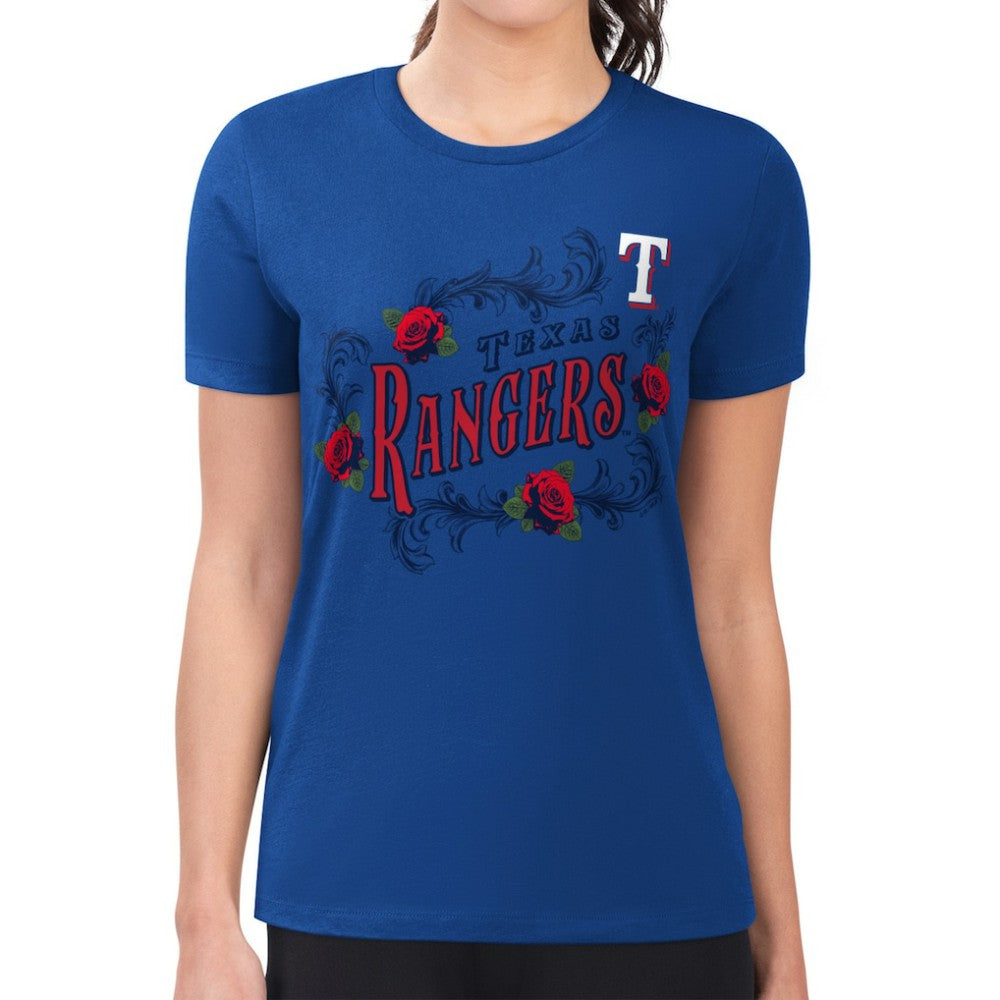 Royal Texas Rangers G-III 4Her by Carl Banks Women's Super-Slim Fit Lightweight Retro Roses T-Shirt