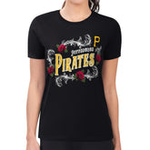 Black Pittsburgh Pirates G-III 4Her by Carl Banks Women's Super-Slim Fit Lightweight Retro Roses T-Shirt