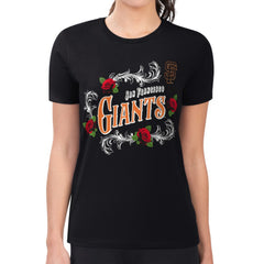 Black San Francisco Giants G-III 4Her by Carl Banks Women's Super-Slim Fit Lightweight Retro Roses T-Shirt
