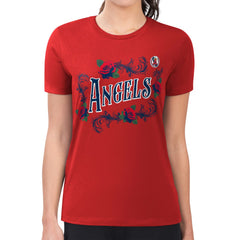 Red Los Angeles Angels G-III 4Her by Carl Banks Women's Super-Slim Fit Lightweight Retro Roses T-Shirt