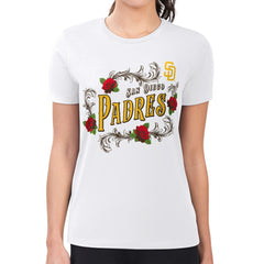 White San Diego Padres G-III 4Her by Carl Banks Women's Super-Slim Fit Lightweight Retro Roses T-Shirt