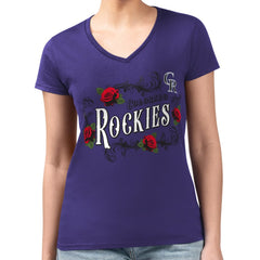 Purple Colorado Rockies G-III 4Her by Carl Banks Women's Super-Slim Fit Lightweight Retro Roses V-Neck T-Shirt