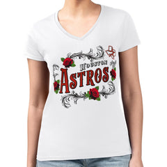 White Houston Astros G-III 4Her by Carl Banks Women's Super-Slim Fit Lightweight Retro Roses V-Neck T-Shirt