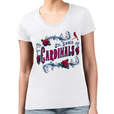 White St. Louis Cardinals G-III 4Her by Carl Banks Women's Super-Slim Fit Lightweight Retro Roses V-Neck T-Shirt