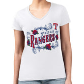 White Texas Rangers G-III 4Her by Carl Banks Women's Super-Slim Fit Lightweight Retro Roses V-Neck T-Shirt