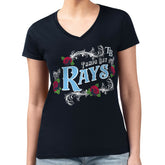 Navy Tampa Bay Rays G-III 4Her by Carl Banks Women's Super-Slim Fit Lightweight Retro Roses V-Neck T-Shirt