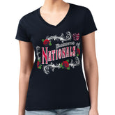 Navy Washington Nationals G-III 4Her by Carl Banks Women's Super-Slim Fit Lightweight Retro Roses V-Neck T-Shirt
