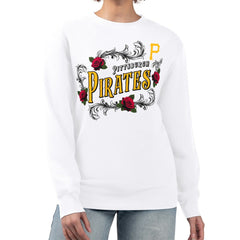 White Pittsburgh Pirates G-III 4Her by Carl Banks Women's Retro Roses Fleece Pullover Sweatshirt