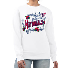 White Washington Nationals G-III 4Her by Carl Banks Women's Retro Roses Fleece Pullover Sweatshirt