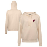 Khaki Philadelphia Phillies Levelwear Women's Cooperstown Collection Adorn Core Logo Pullover Hoodie