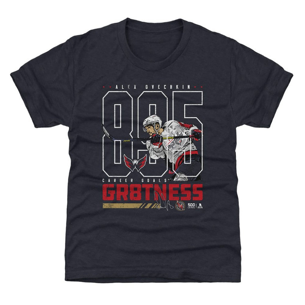 NHL Alexander Ovechkin Washington Capitals 500 Level Youth NHL All-Time Leading Goal Scorer Outline T-Shirt