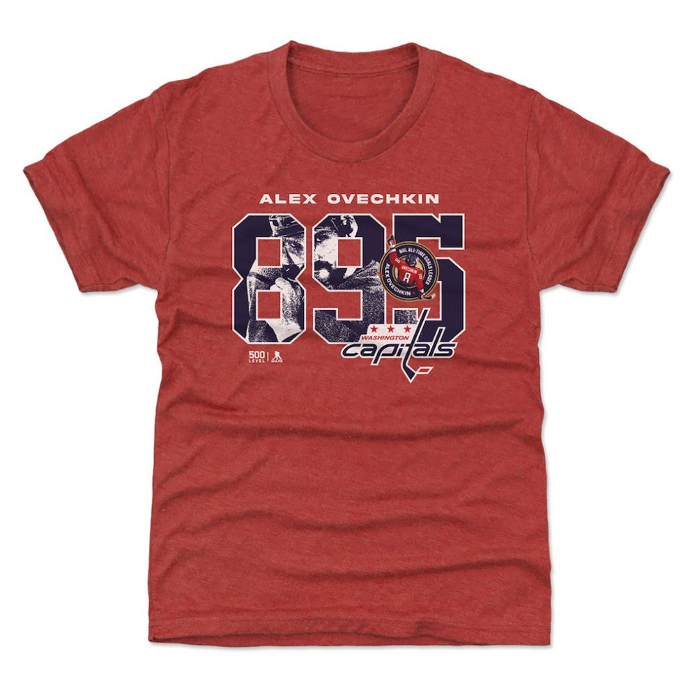 NHL Alexander Ovechkin Washington Capitals 500 Level Youth NHL All-Time Leading Goal Scorer Overlay T-Shirt