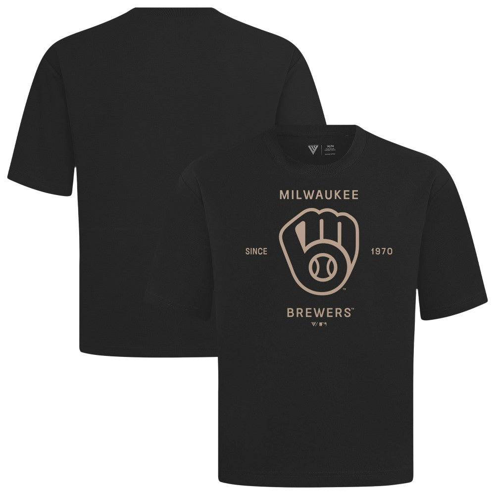 Black Milwaukee Brewers Levelwear Crossway Oversized Luxe Signature Knit T-Shirt
