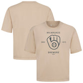 Khaki Milwaukee Brewers Levelwear Crossway Oversized Luxe Signature Knit T-Shirt