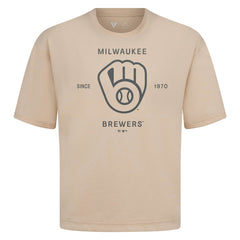 Khaki Milwaukee Brewers Levelwear Crossway Oversized Luxe Signature Knit T-Shirt