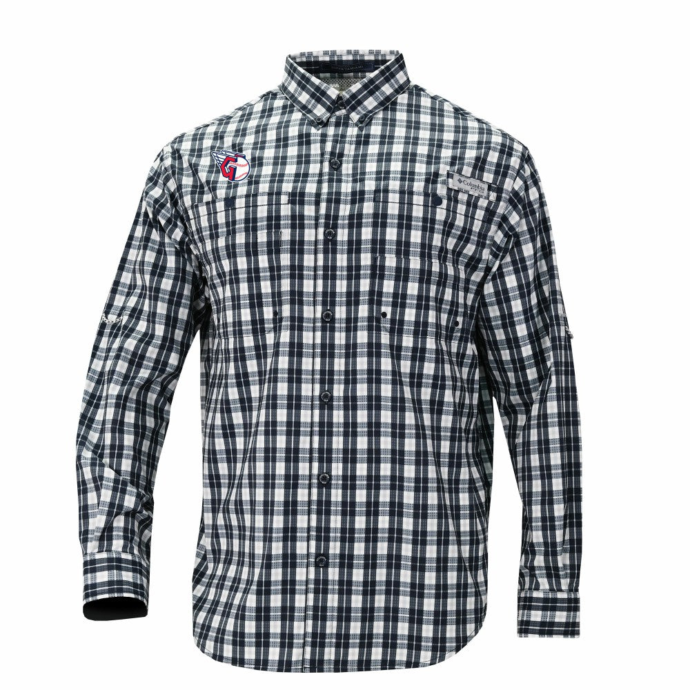 Navy Cleveland Guardians Columbia Super Tamiami Omni-Shade Long Sleeve Button-Down Shirt