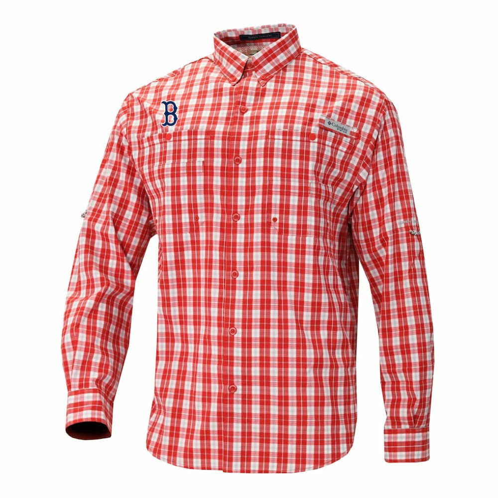 Red Boston Red Sox Columbia Super Tamiami Omni-Shade Long Sleeve Button-Down Shirt