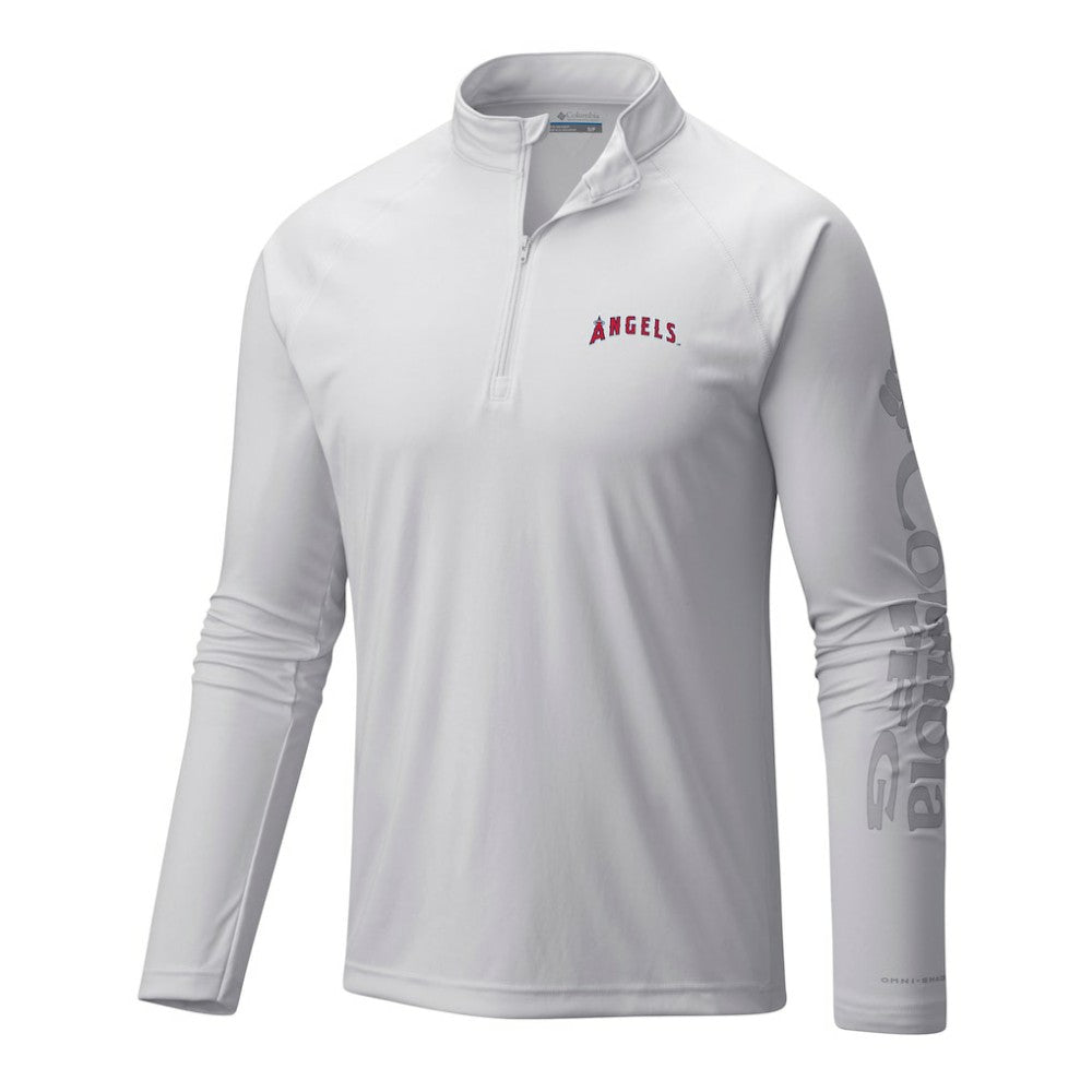 White Los Angeles Angels Columbia Terminal Tackle Omni-Wick Raglan Quarter-Zip Pullover