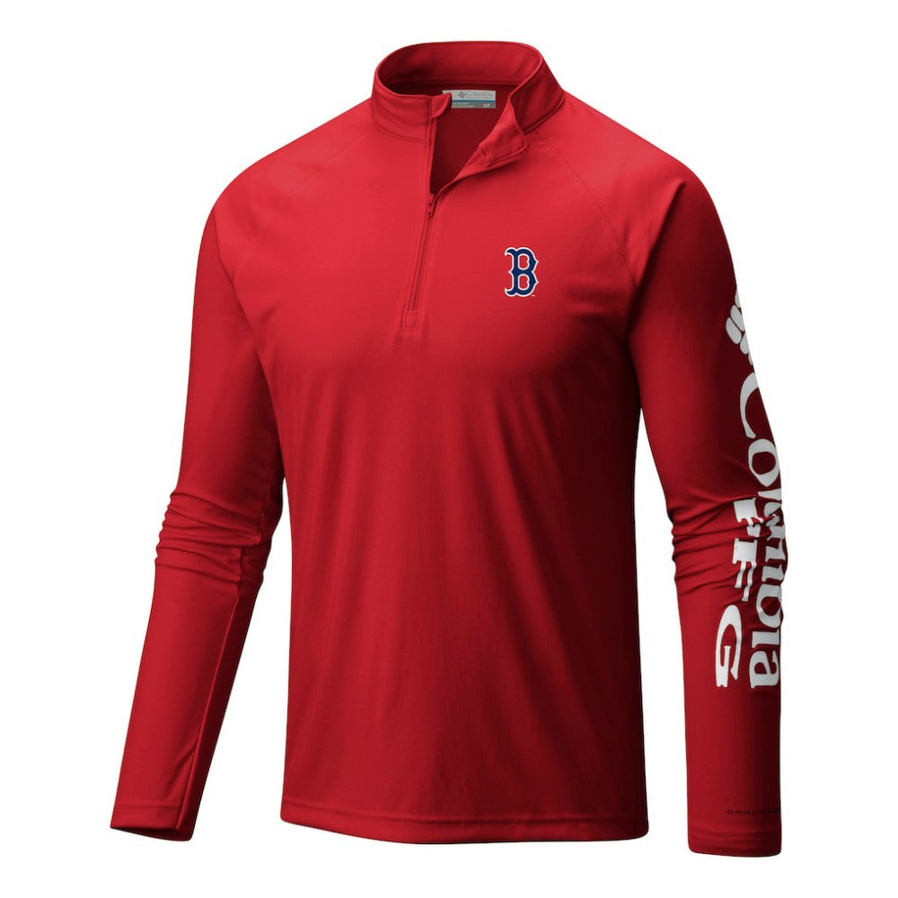 Red Boston Red Sox Columbia Terminal Tackle Omni-Wick Raglan Quarter-Zip Pullover