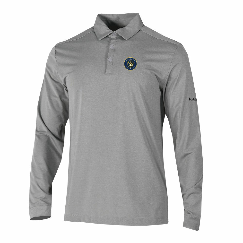 Gray Milwaukee Brewers Columbia Omni-Wick Pin High Long Sleeve Polo