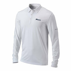 White Miami Marlins Columbia Omni-Wick Pin High Long Sleeve Polo