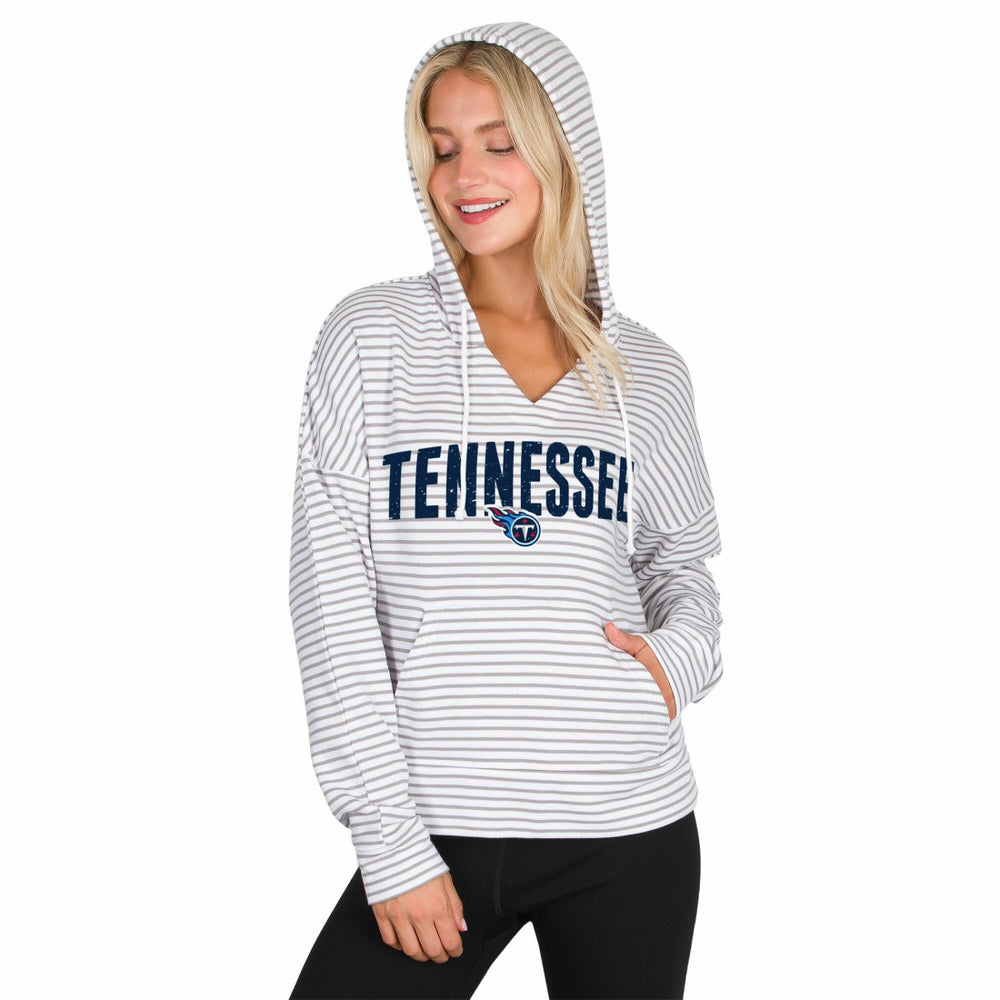 Concepts Sport Women's Liftoff Striped V-Neck Hoodie - Tennessee Titans Hoodies
