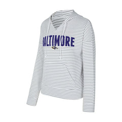 Concepts Sport Women's Liftoff Striped V-Neck Hoodie - Baltimore Ravens Hoodies