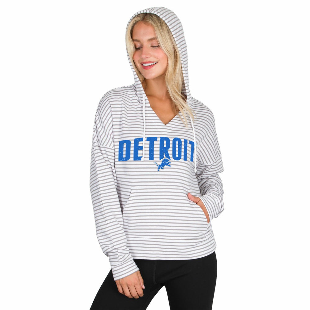 Concepts Sport Women's Liftoff Striped V-Neck Hoodie - Detroit Lions Hoodies