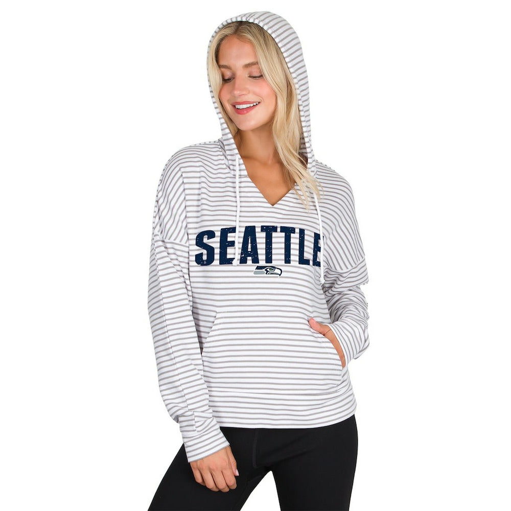 Concepts Sport Women's Liftoff Striped V-Neck Hoodie - Seattle Seahawks Hoodies
