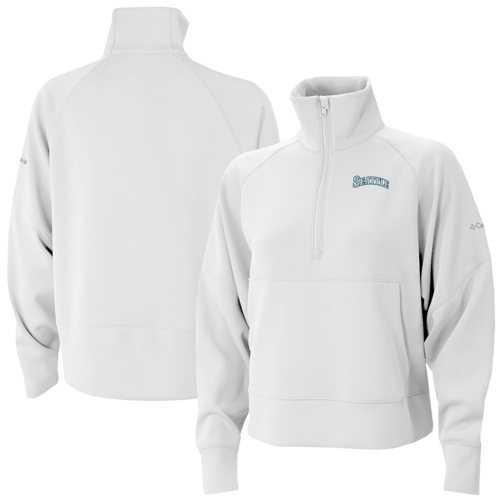 White Seattle Mariners Columbia Women's Wickhams Hills Raglan Omni-Wick Quarter-Zip Pullover