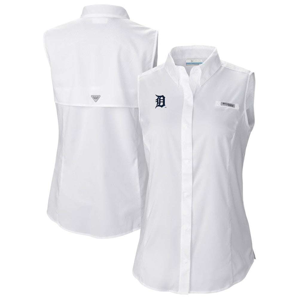 White Detroit Tigers Columbia Women's Tamiami Sleeveless Shirt