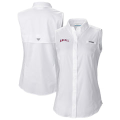 White Los Angeles Angels Columbia Women's Tamiami Sleeveless Shirt