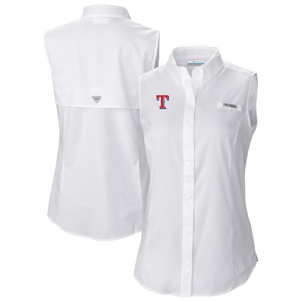 White Texas Rangers Columbia Women's Tamiami Sleeveless Shirt