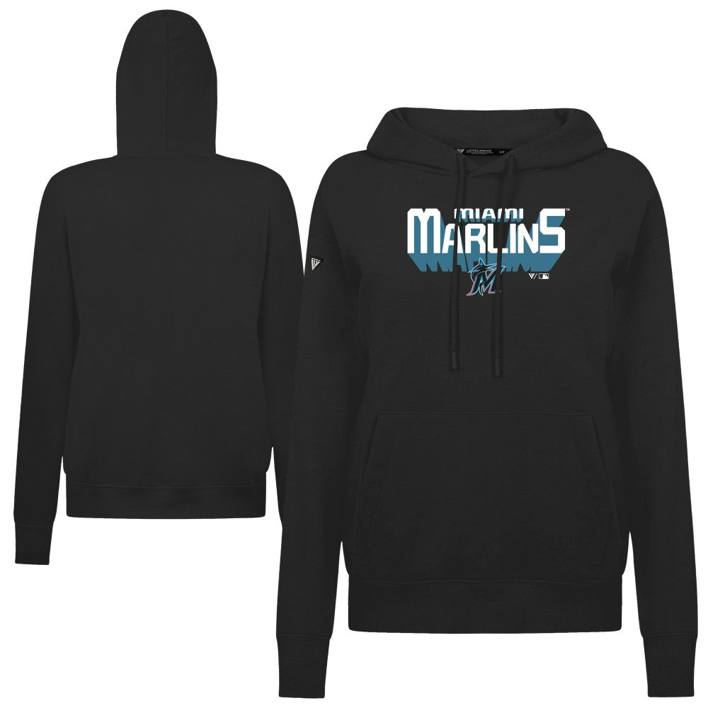 Black Miami Marlins Levelwear Women's Adorn Retro 3D Pullover Hoodie