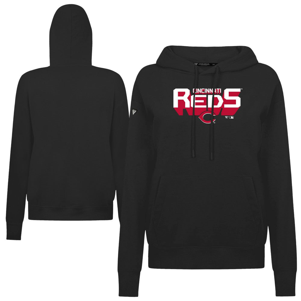 Black Cincinnati Reds Levelwear Women's Adorn Retro 3D Pullover Hoodie