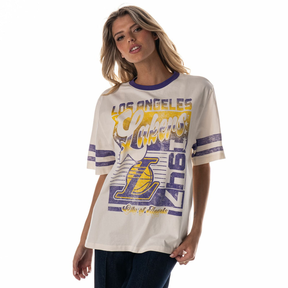 Los Angeles Lakers The Wild Collective Women's Vintage Drop Shoulder Oversized Boyfriend T-Shirt